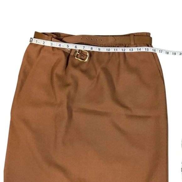 Vintage Alfred Dunner 100% Wool Tan Skirt Knee Length Size 12 W/Belt Work Wear - Picture 5 of 10